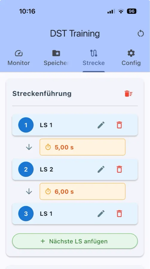 DST Training App: Streckenführung mit Sollzeiten
