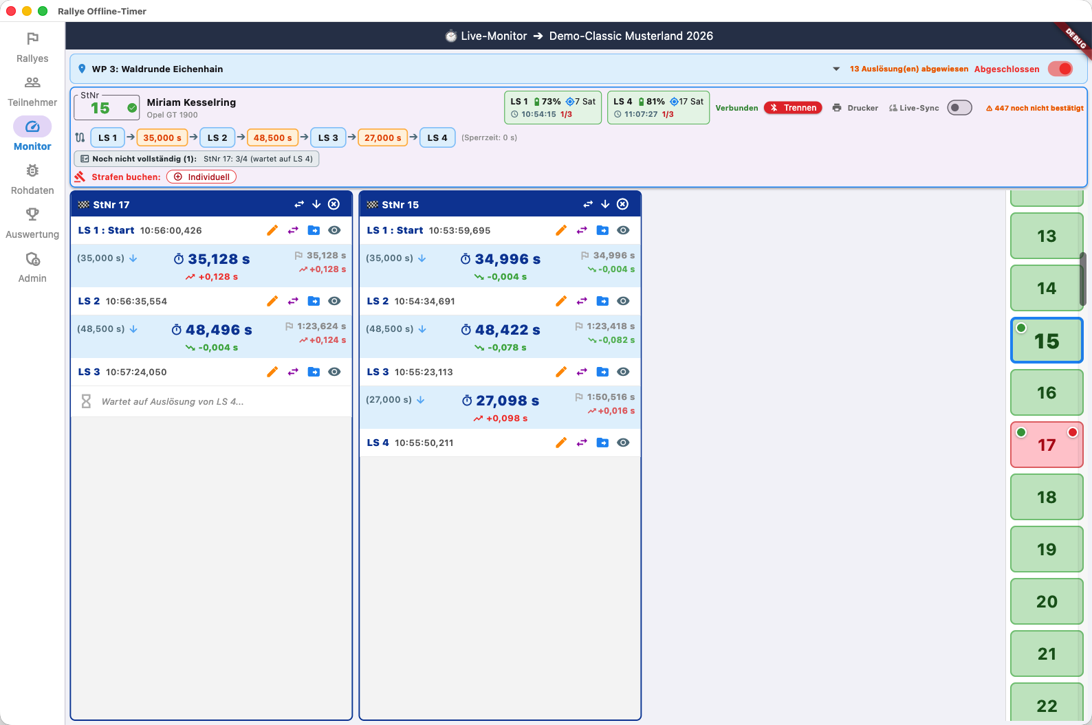 Live-Monitor der Software DST Competition