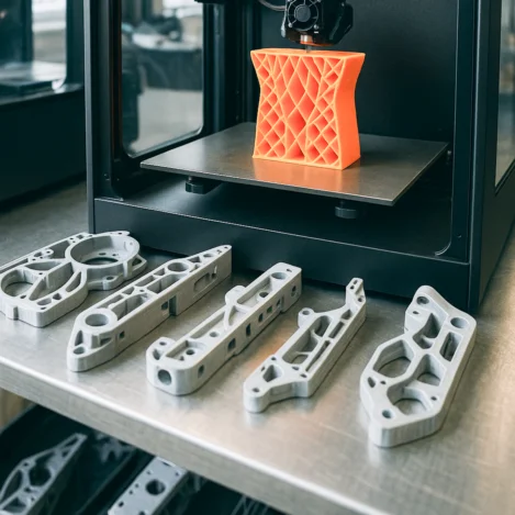 3D-Printed Parts in front of Printer